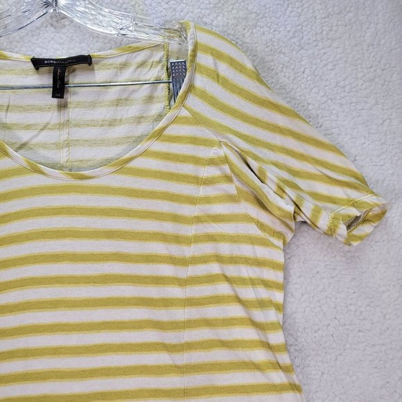 BCBGMaxazria Chartreuse Striped Knit Hi Low Casual Comfy Tunic Blouse Top - Picture 3 of 12